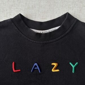 Lazy Oaf LAZY Embroidered Crewneck Sweatshirt – Black | Unisex Size S